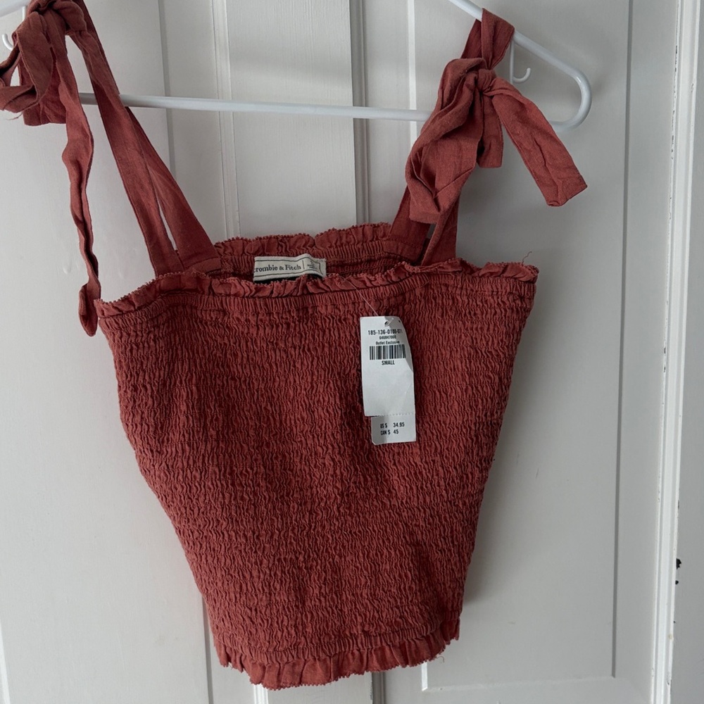 Abercrombie and Fitch Smocked Terracotta Tank Top with Tie Straps
